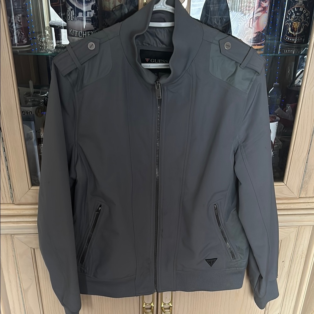 Guess Gray Lightweight Jacket with Stand-Up Collar